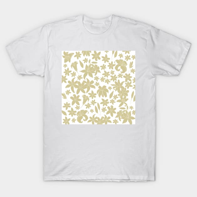 Lily Flower Pattern in Khaki T-Shirt by artvoria